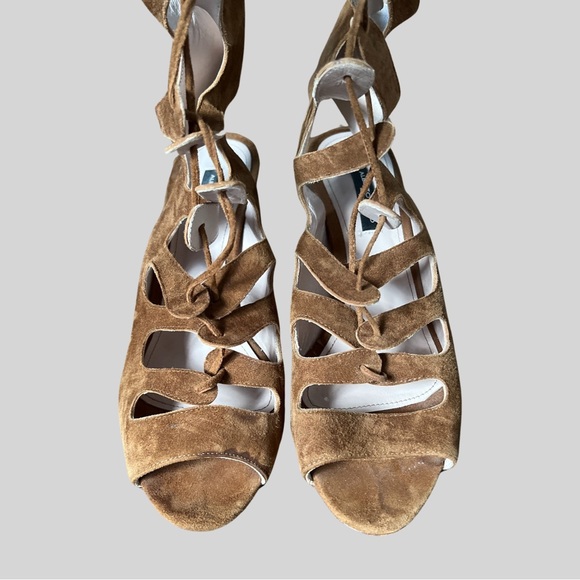 ALBERTO ZAGO TAN SUEDE GLADIATOR BLOCK HEEL SANDALS - SIZE 39 - Picture 3 of 4